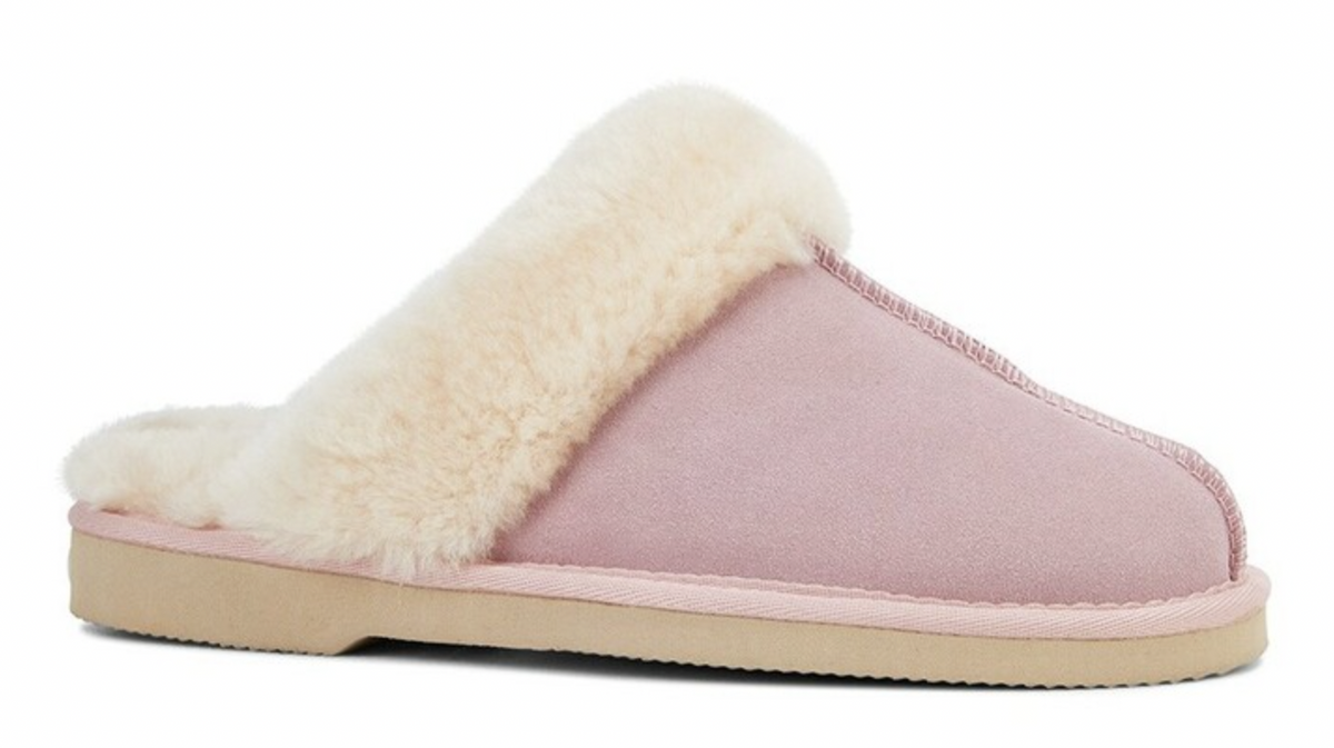 GROSBY Doe Womens Moccasin Sheepskin Slipper UGG Scuff Slip On Moccasins Ladies - Light Pink