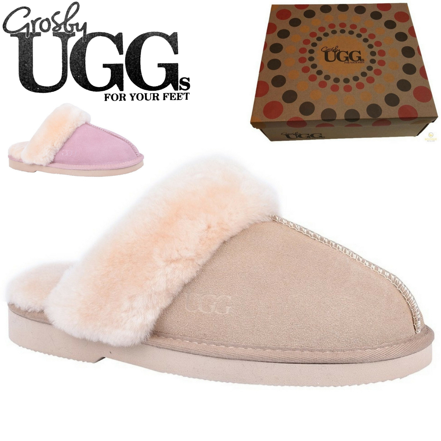 GROSBY Doe Womens Moccasin Sheepskin Slipper UGG Scuff Slip On Moccasins Ladies-1