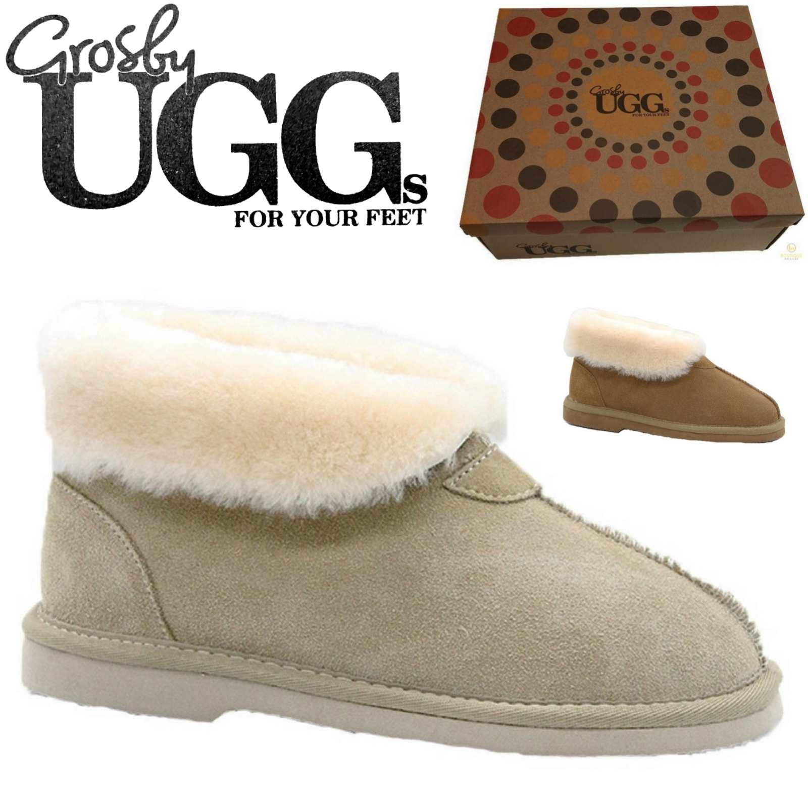 GROSBY Womens Princess UGG Boots Genuine Sheepskin Suede Leather Slippers-1