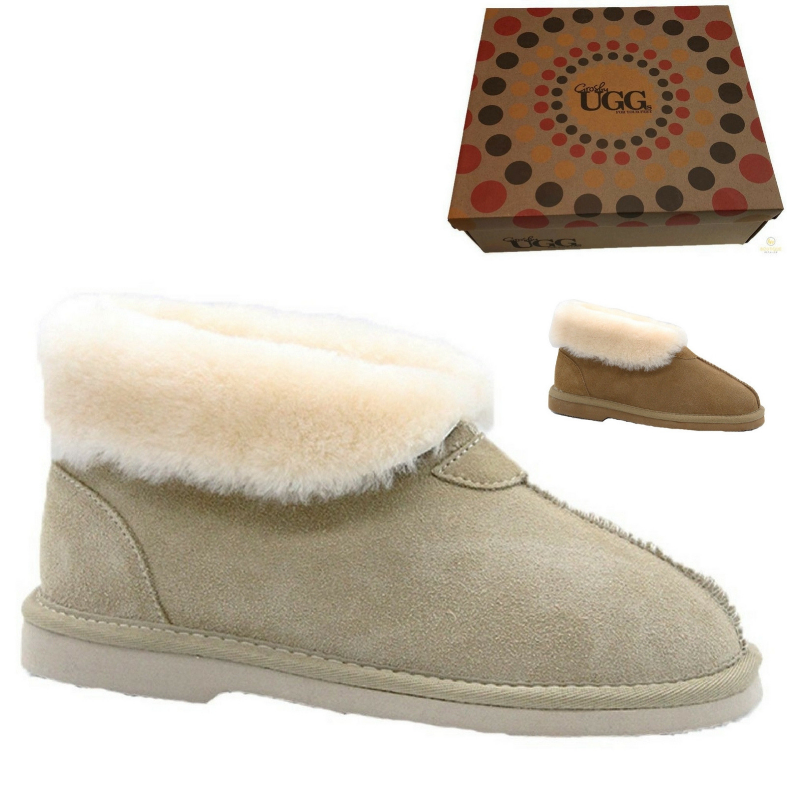 GROSBY Womens Princess UGG Boots Genuine Sheepskin Suede Leather Slippers-0