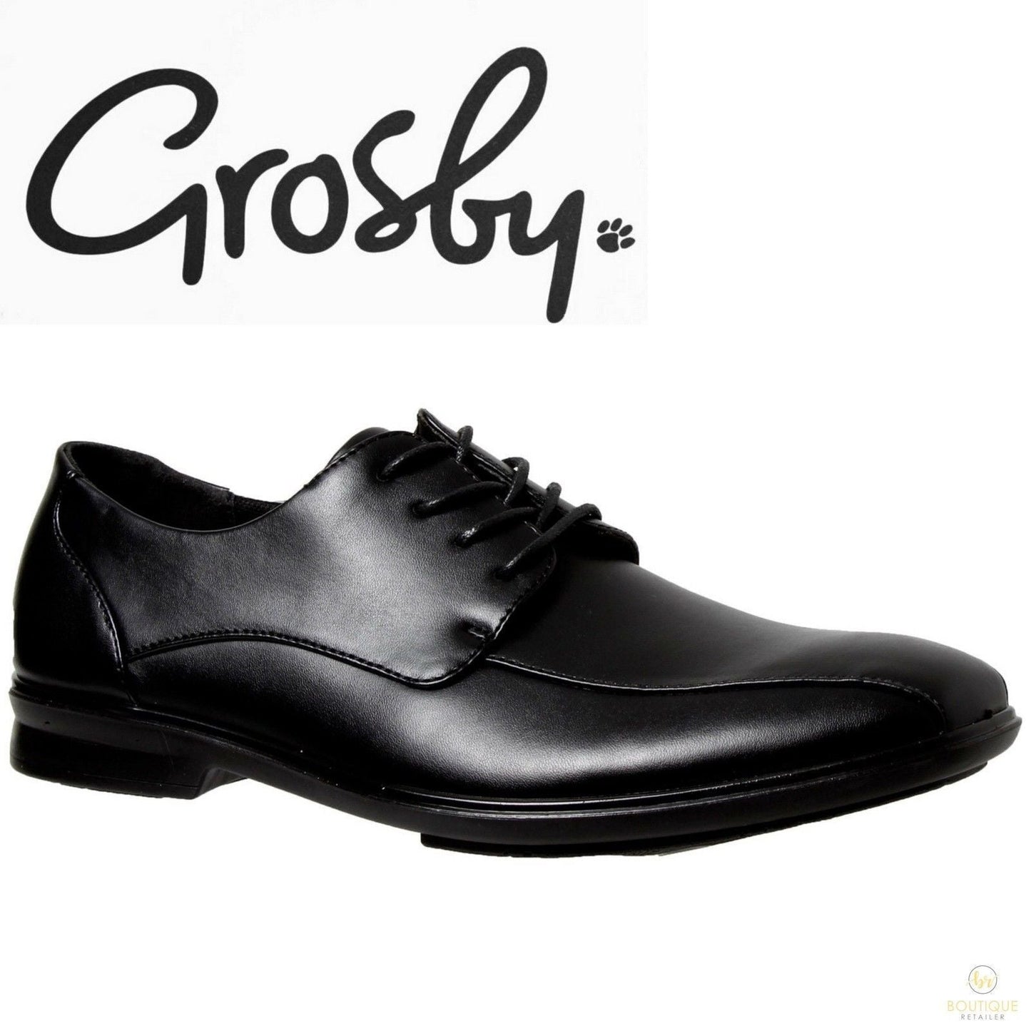Grosby OLIVER Mens Black Shoes Formal Dress Work Lace Up Synthetic Leather-1