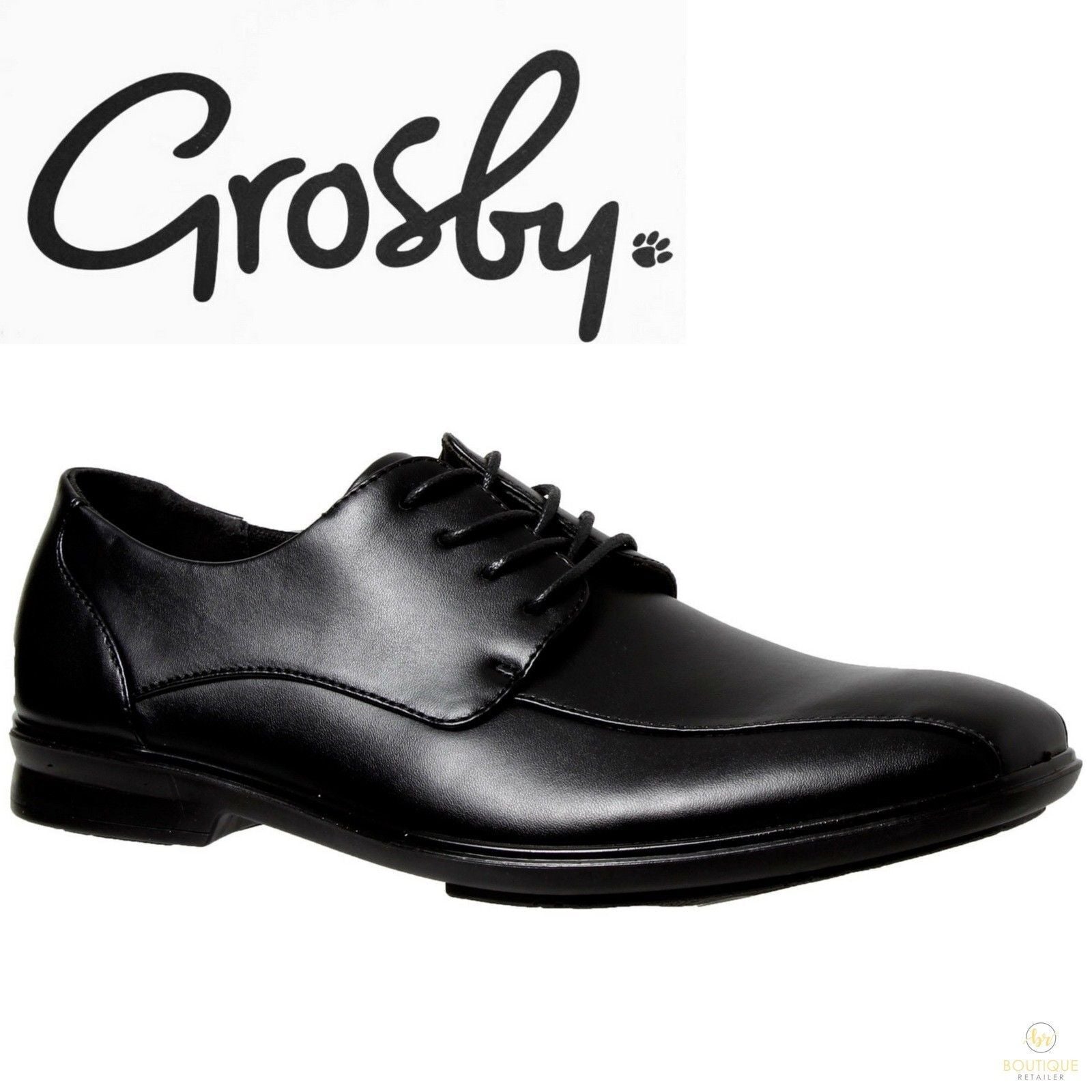 Grosby OLIVER Mens Black Shoes Formal Dress Work Lace Up Synthetic Leather-1