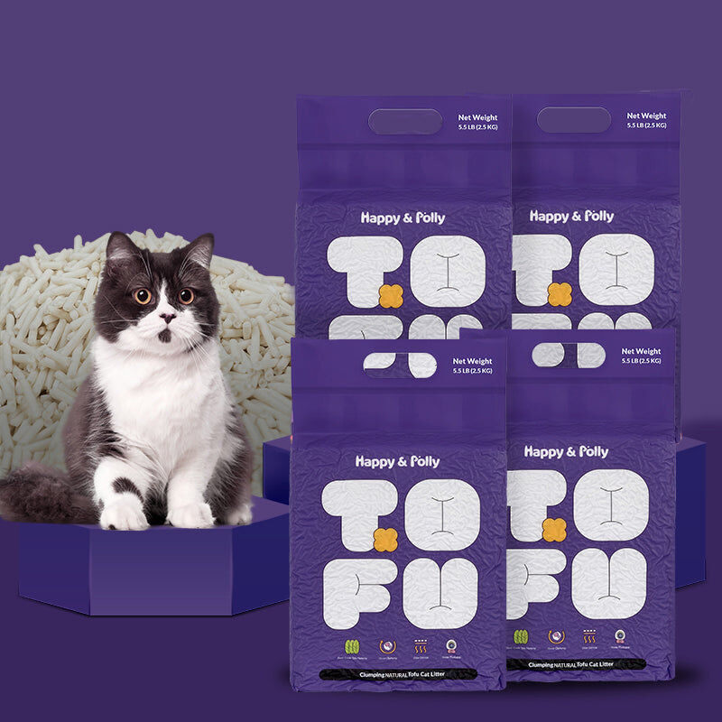 Happy & Polly Clumping Natural Tofu Cat Litter (4x 2.5kg) - 10kg Total Bulk Box