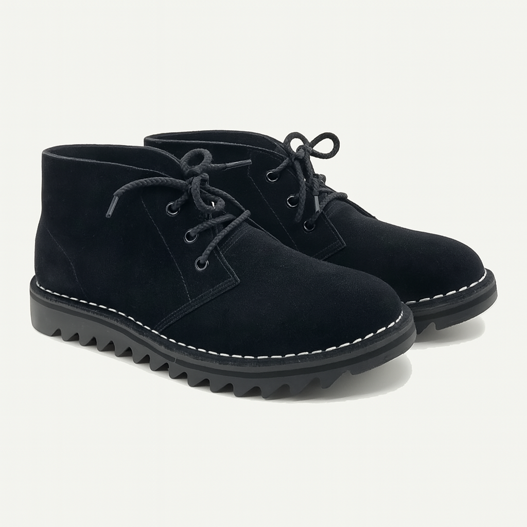 Ripple Sole Mens Harley Suede Leather Desert Boots Chukka Shoes Lace Up - Black-0