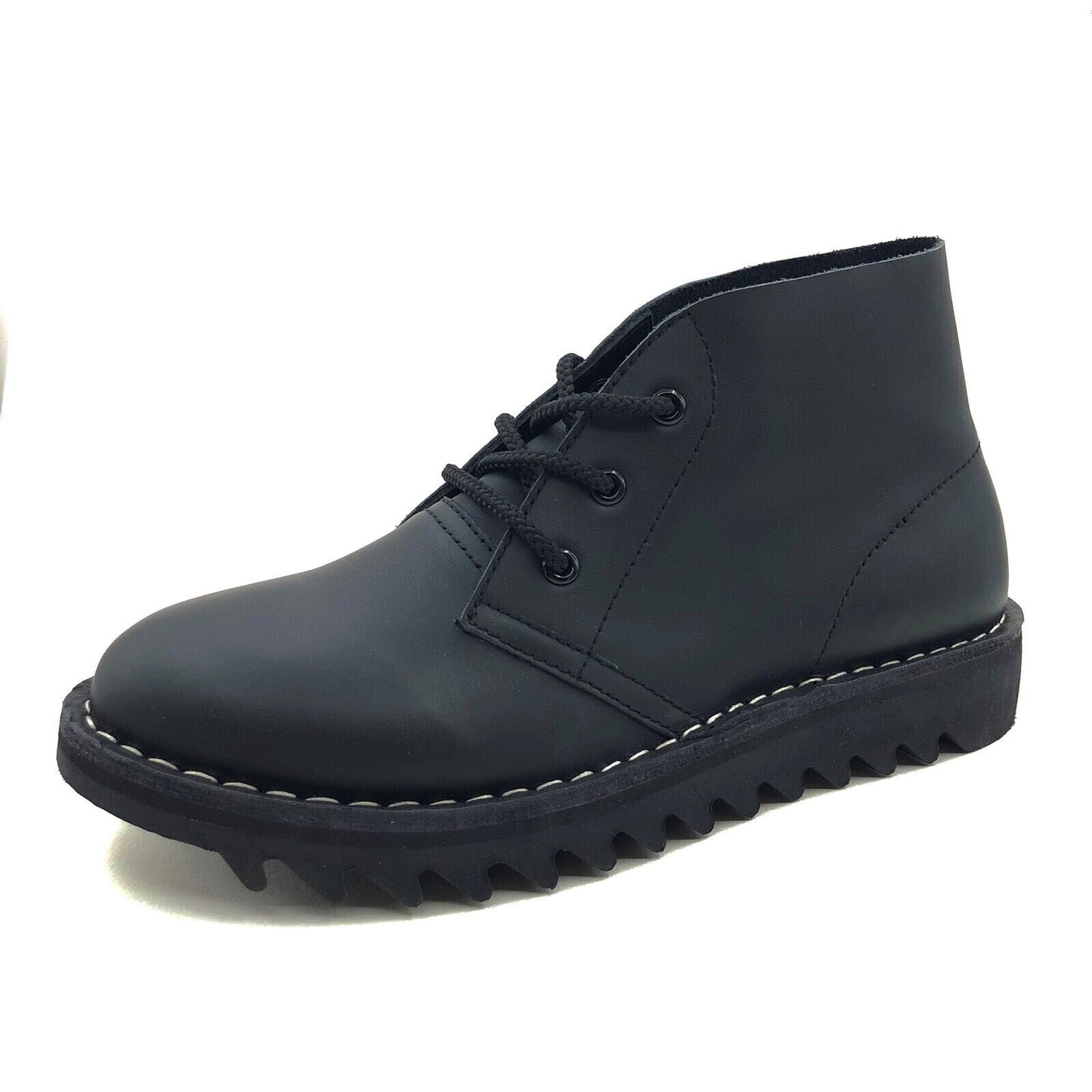 Ripple Sole Mens Harley Smooth Leather Desert Boots Chukka Shoes Lace Up - Black-9