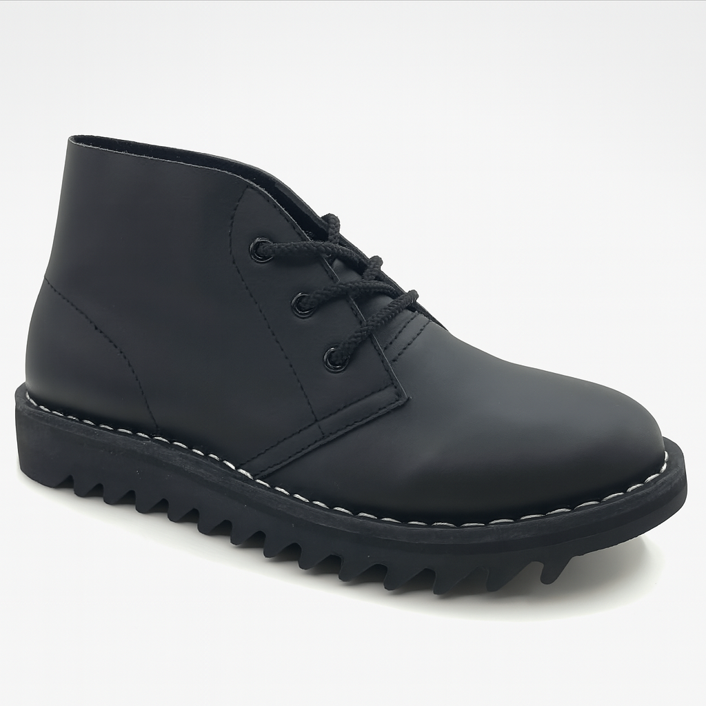 Ripple Sole Mens Harley Smooth Leather Desert Boots Chukka Shoes Lace Up - Black-1