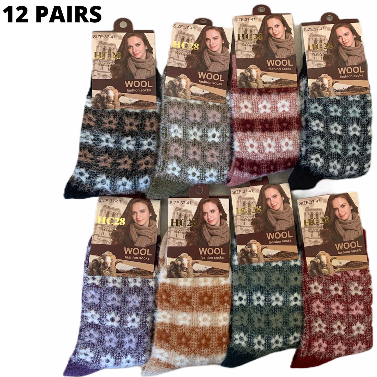 12x Womens Angora Wool Blend Socks - Soft & Warm (EU37-EU41)-1