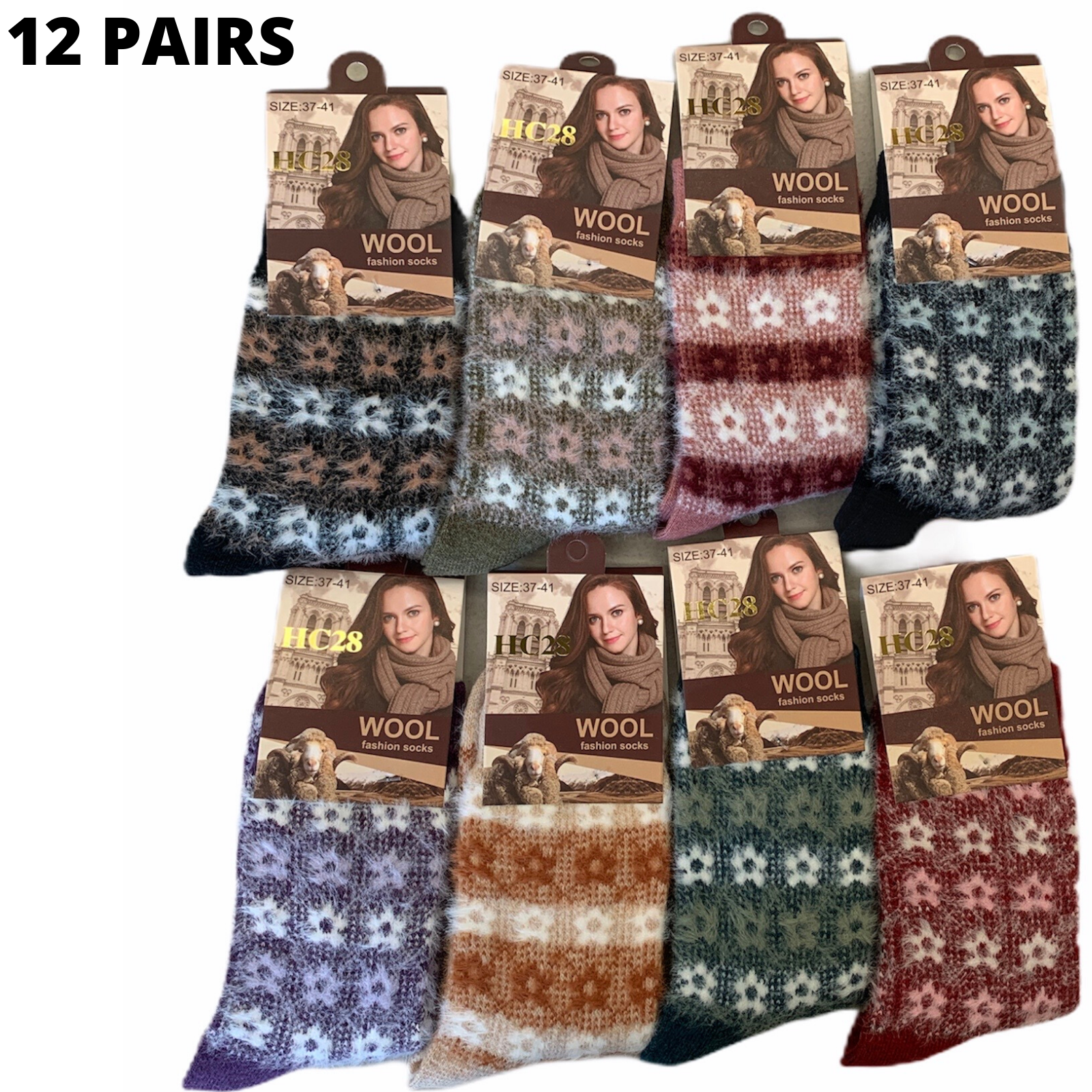 12x Womens Angora Wool Blend Socks - Soft & Warm (EU37-EU41)-1