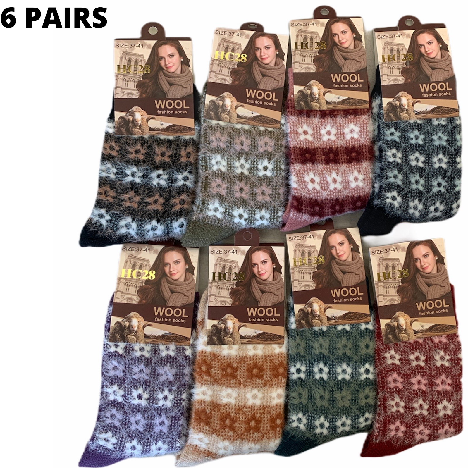 6x Womens Angora Wool Blend Socks - Soft & Warm (EU37-EU41)-1