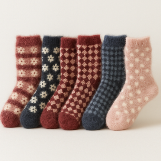 6 Pairs Womens Angora Wool Socks Extra Warm Winter Thermal Soft