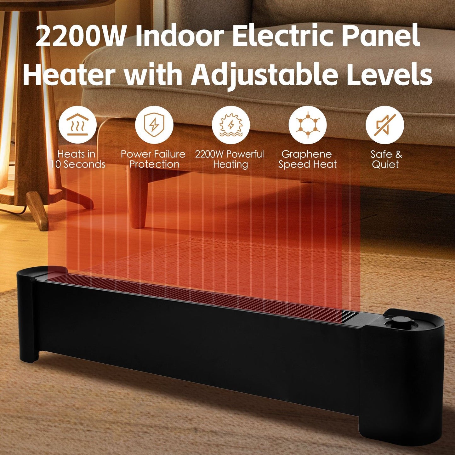 2200W Graphene Floor Electric Heater Space Home Office Heat Fast