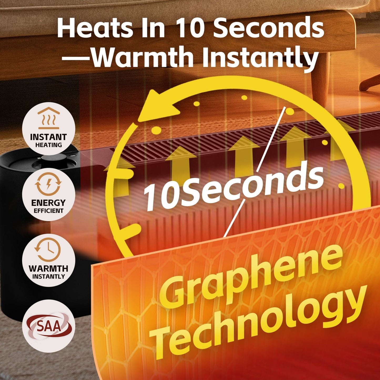 2200W Graphene Floor Electric Heater Space Home Office Heat Fast
