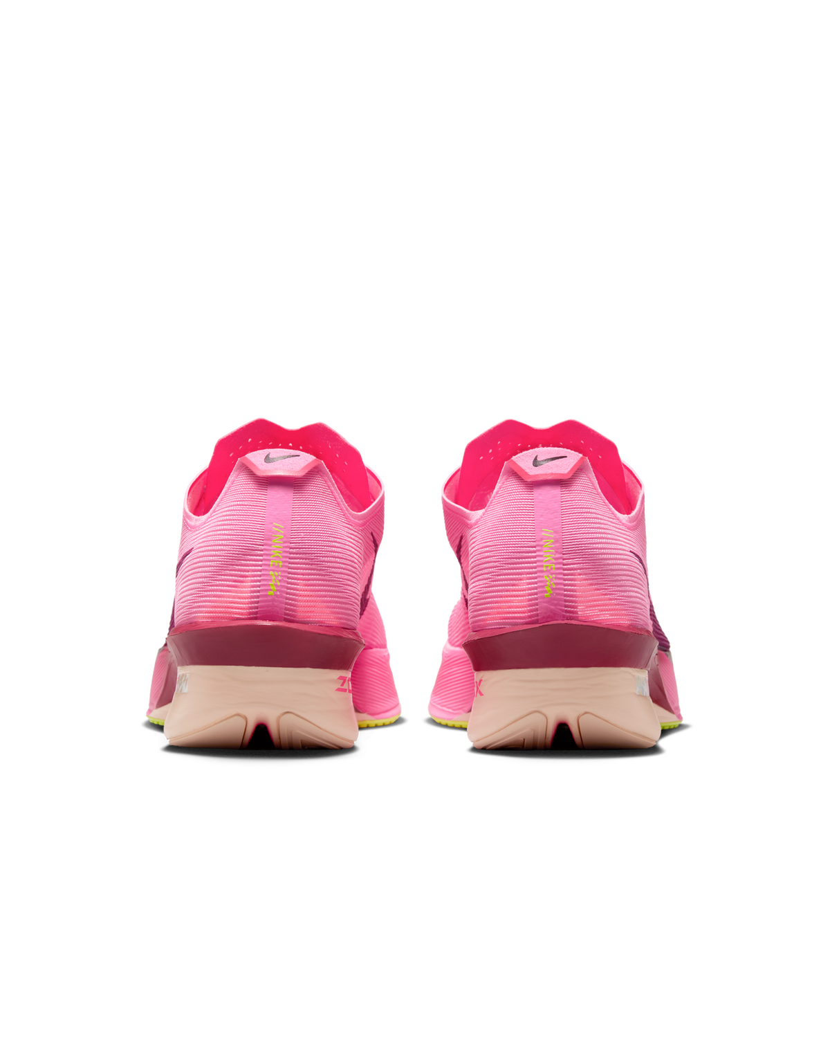 Nike Womens Vaporfly 4 Road Racing Shoes in Pink Spell/Hyper Pink/Volt Ice/Bordeaux