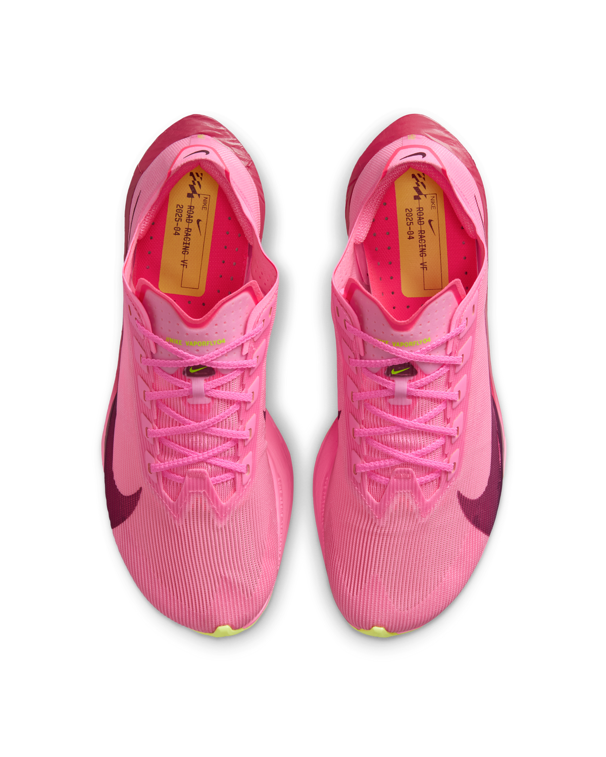 Nike Womens Vaporfly 4 Road Racing Shoes in Pink Spell/Hyper Pink/Volt Ice/Bordeaux