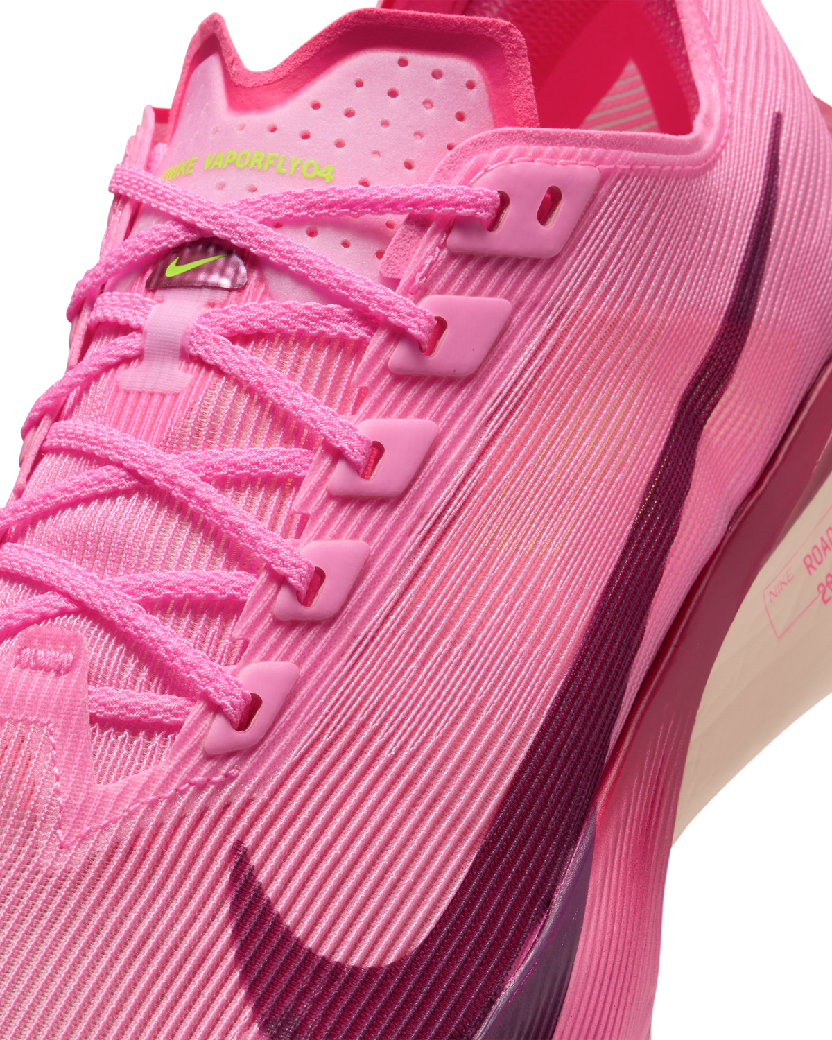 Nike Womens Vaporfly 4 Road Racing Shoes in Pink Spell/Hyper Pink/Volt Ice/Bordeaux