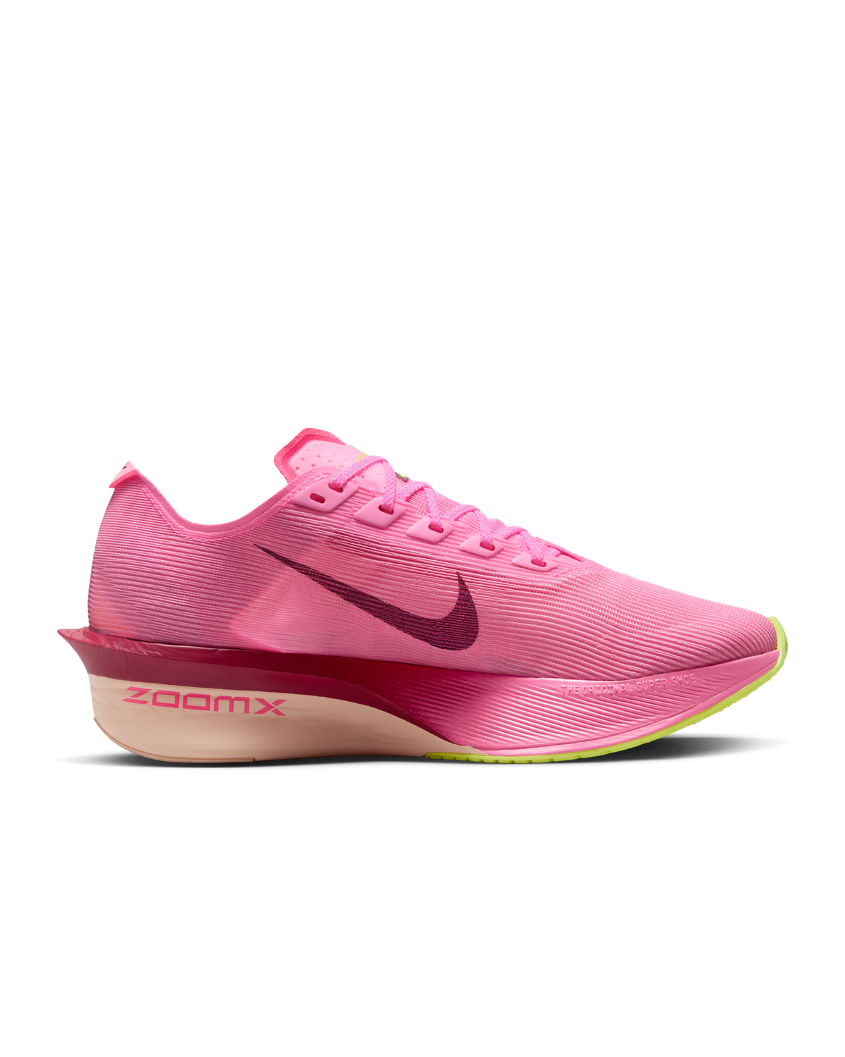 Nike Womens Vaporfly 4 Road Racing Shoes in Pink Spell/Hyper Pink/Volt Ice/Bordeaux