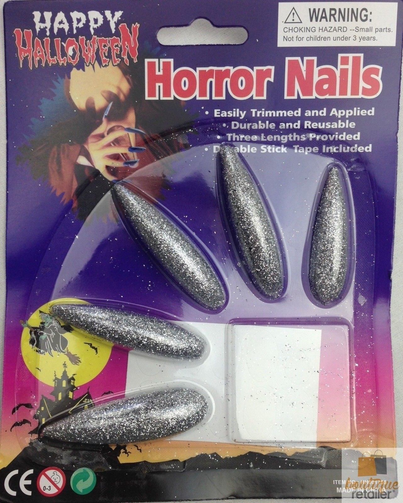 10x Long GLITTER HORROR NAILS Halloween Party Costume Accessory Vampire Witch-5