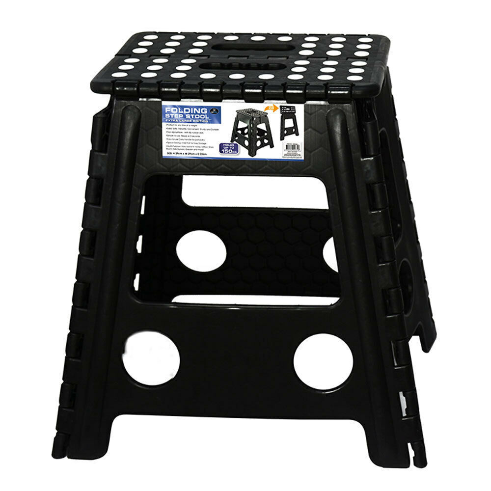 125kg Plastic Folding Step Stool 39cm Portable Chair Flat Indoor/Outdoor Home - Black-0