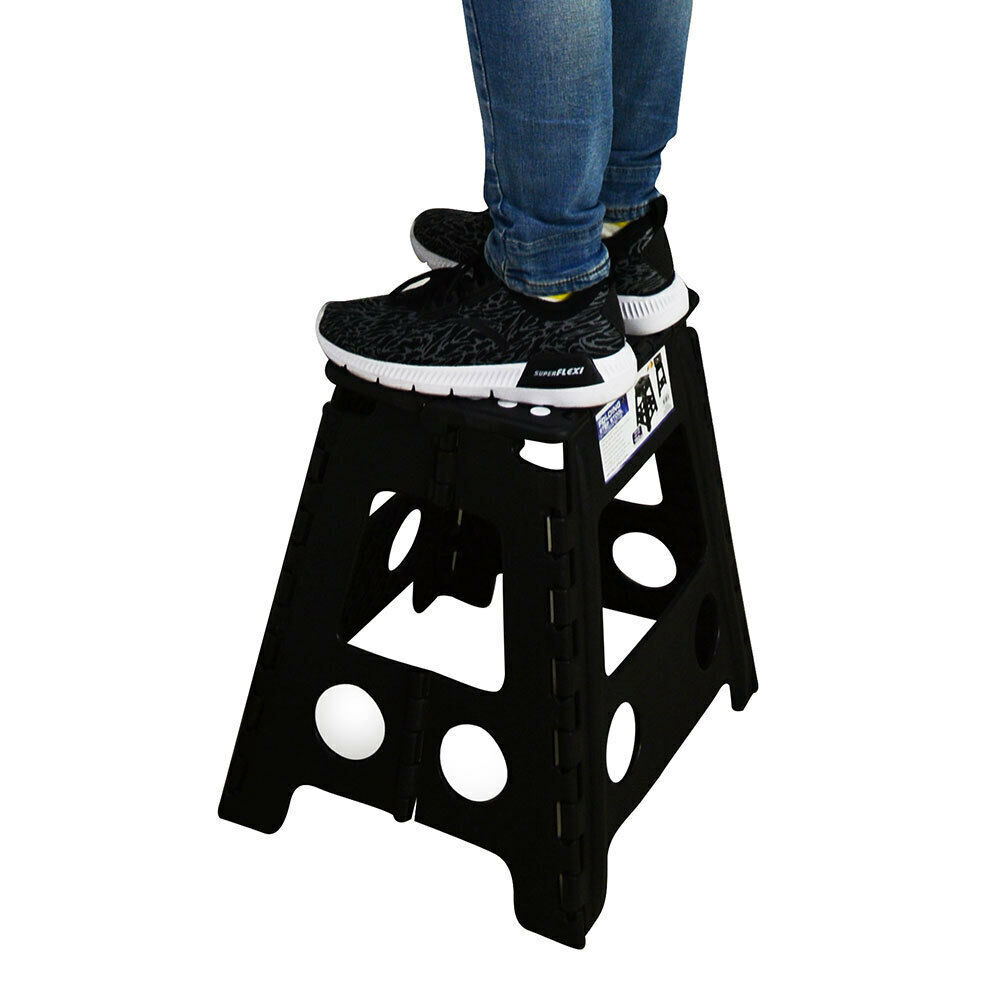 125kg Plastic Folding Step Stool 39cm Portable Chair Flat Indoor/Outdoor Home - Black-2