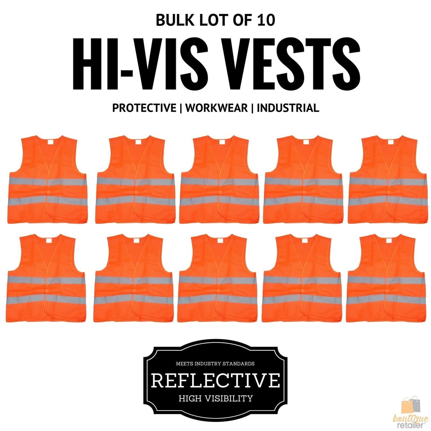 10x Hi Vis Safety VEST Reflective Tape Workwear Orange ONE SIZE Night & Day BULK-1