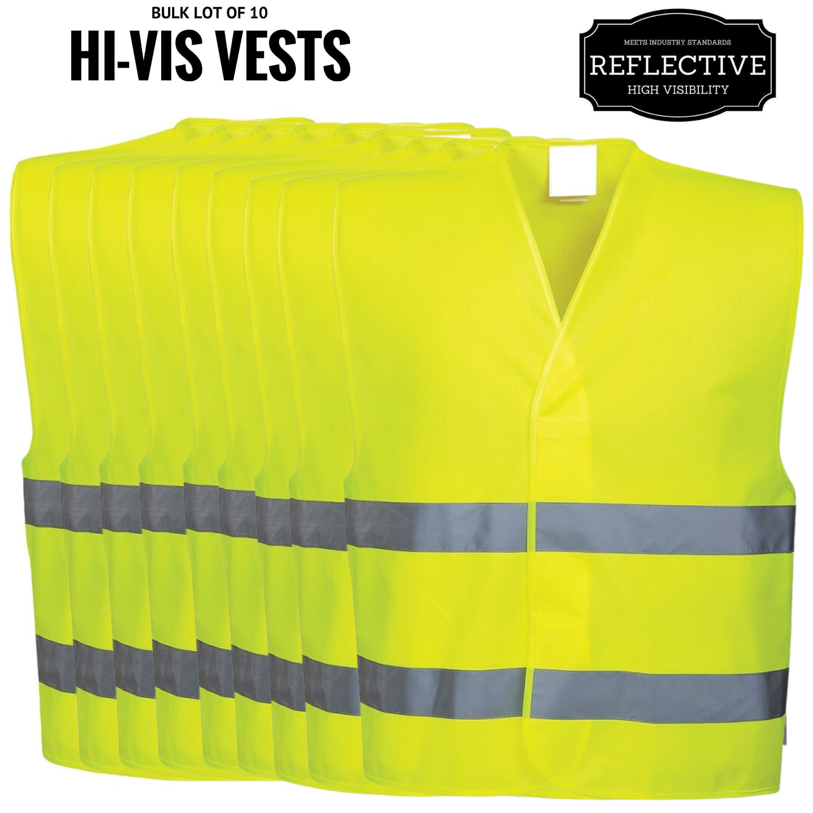 10x Hi Vis Safety Vest Reflective Tape Workwear Night & Day Bulk - Yellow - One Size-1