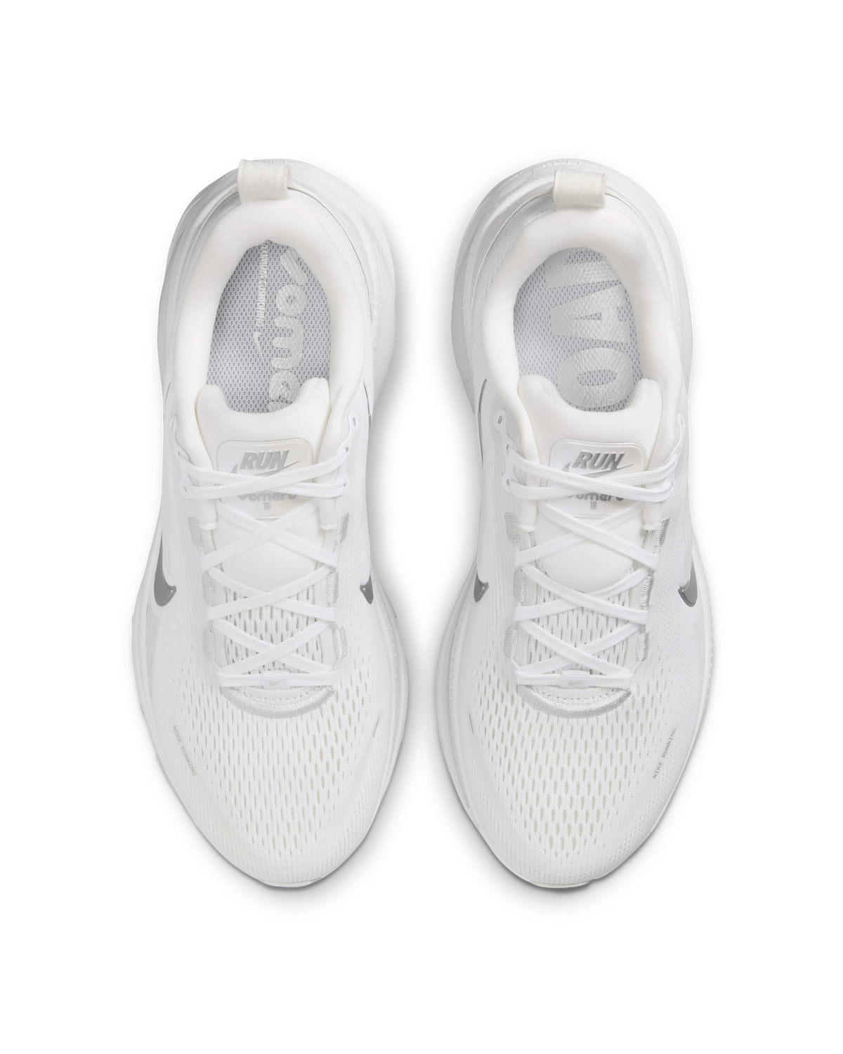 Nike Womens Vomero 18 Road Racing Shoes Sneakers in White/Photon Dust/Summit White/Metallic Silver