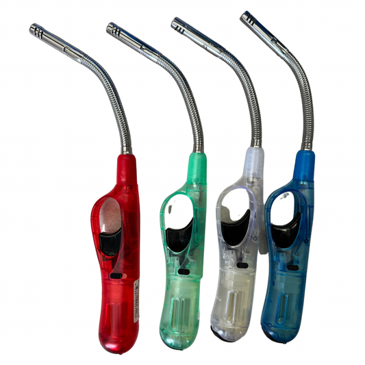 12x Clear Flexible Gas Lighter for BBQ Kitchen Cigarette w/ Safety Lock - Assorted Colours-0