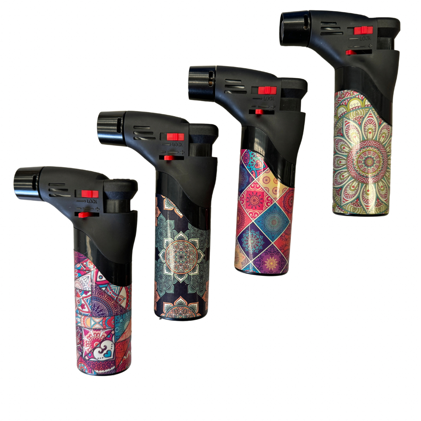 12x Jet Gas Lighter Torch Gun Gas w/ Refillable Butane & Safety Lock - Assorted Colours-1