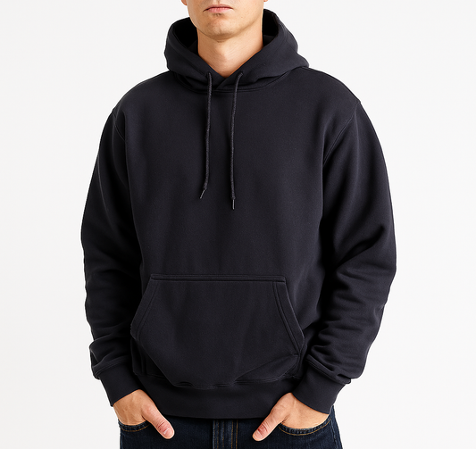 100% Cotton Mens Hoodie Fleece Lined Jumper Pullover Sweatshirt in Black-0