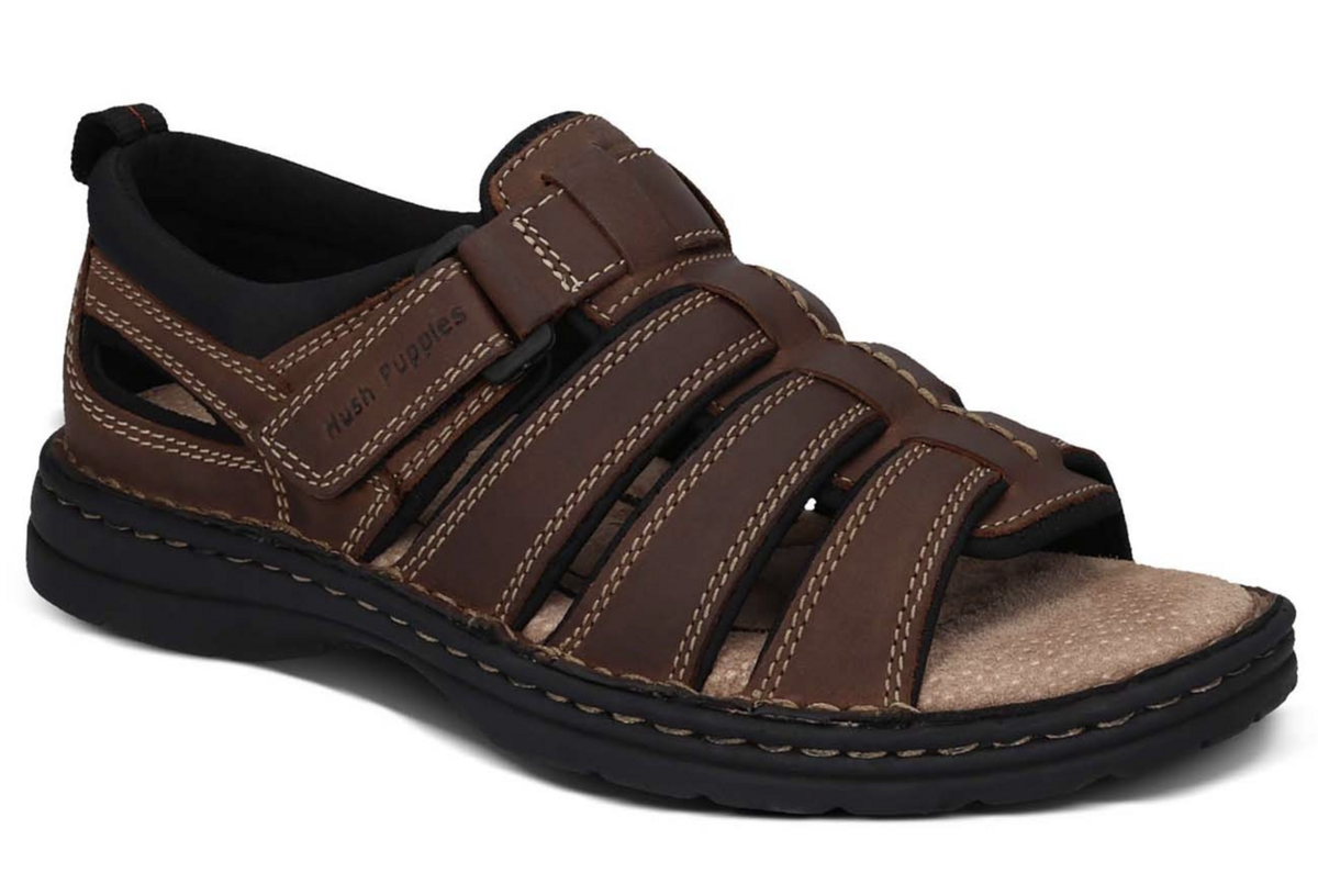 HUSH PUPPIES SPARTAN Mens Leather Wide Fit Comfort Sandals Shoes Slip On - Brown