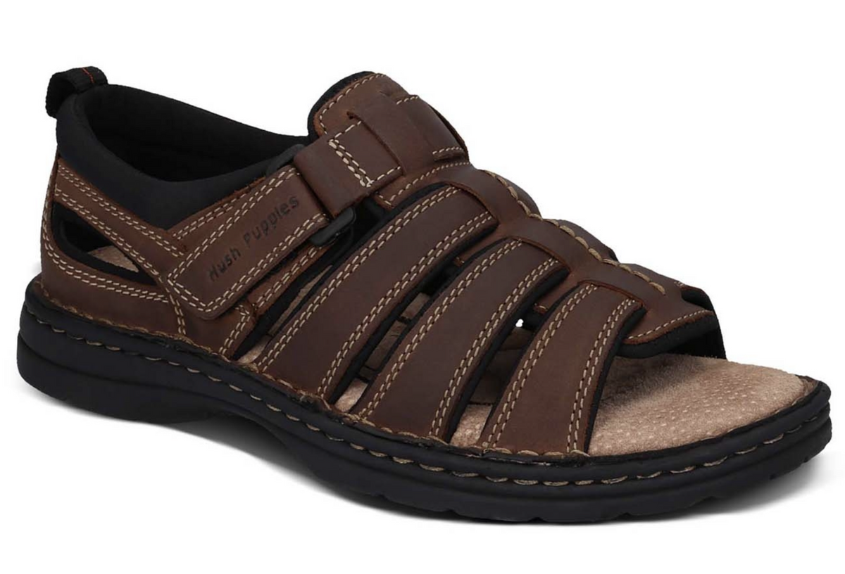 HUSH PUPPIES SPARTAN Mens Leather Wide Fit Comfort Sandals Shoes Slip On - Brown