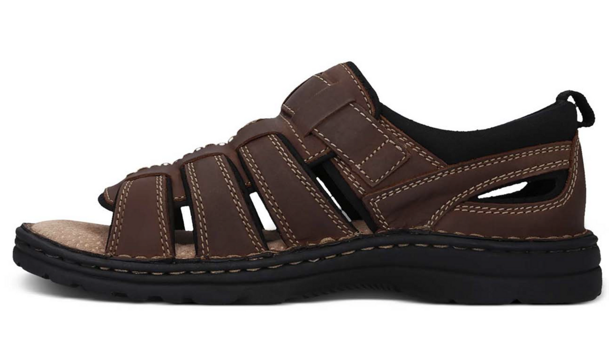 HUSH PUPPIES SPARTAN Mens Leather Wide Fit Comfort Sandals Shoes Slip On - Brown