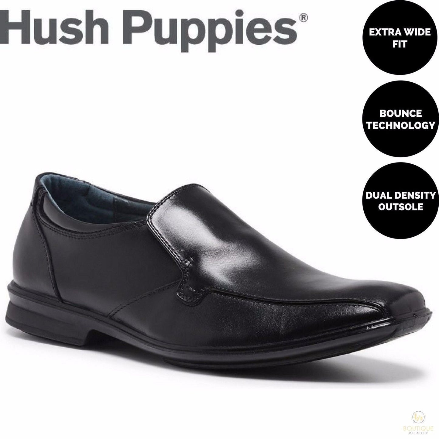 Hush Puppies Cahill Leather Slip on Business Shoes Casual Work Loafers - Black-1