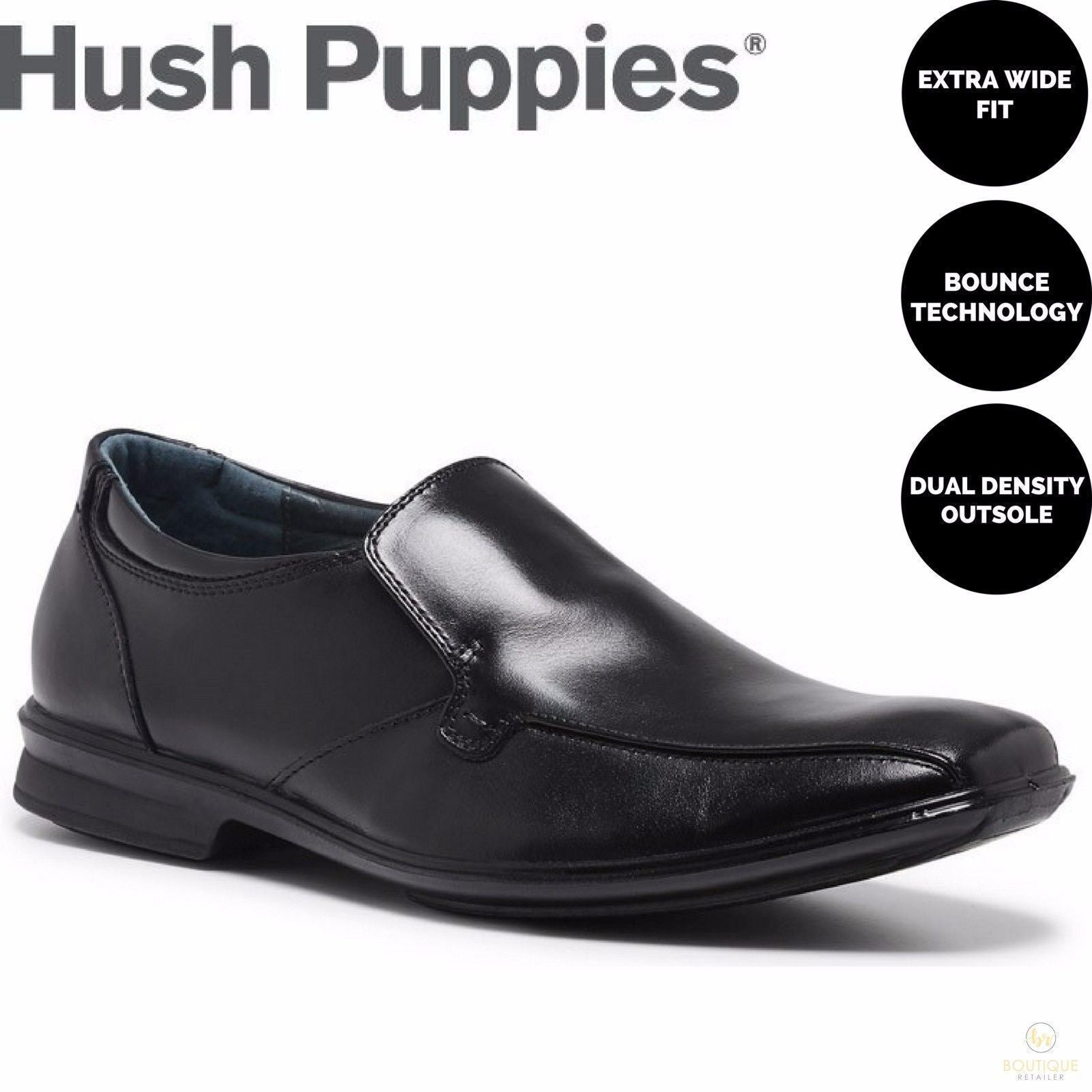 Hush Puppies Cahill Leather Slip on Business Shoes Casual Work Loafers - Black-1