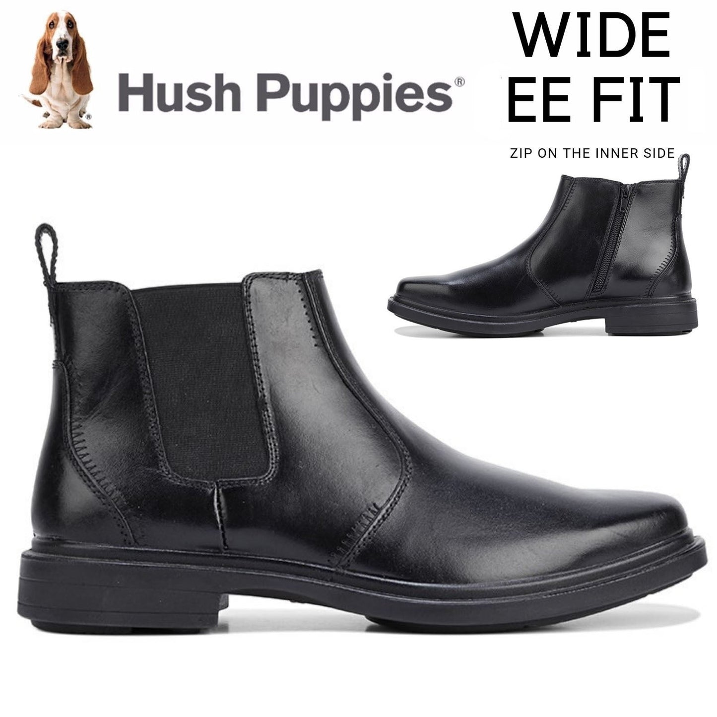 HUSH PUPPIES DEACON Mens Leather Boots Shoes Slip On Extra Wide Work Comfort-1