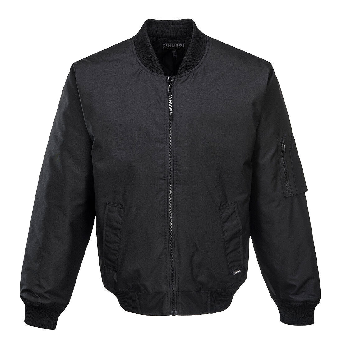 HUSKI Mens Quilted Combat Bomber Waterproof Jacket Windproof Workwear Coat - Black