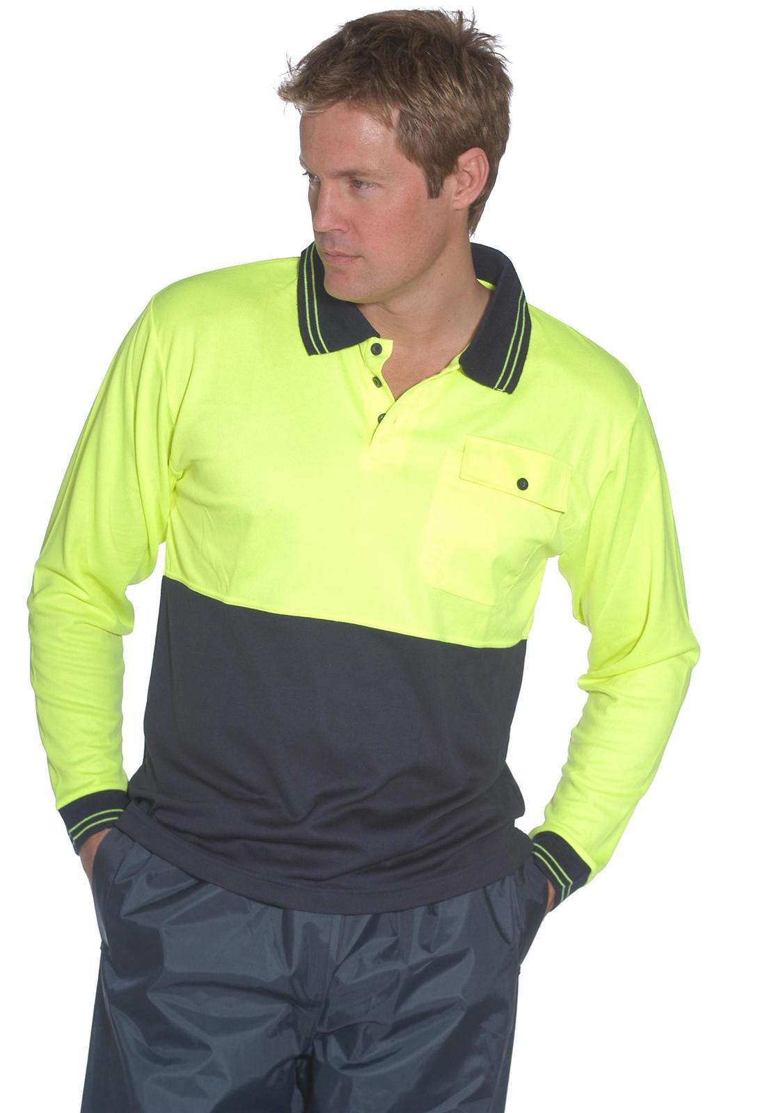 HUSKI Hi Vis Polo Shirt Long Sleeve Safety High Visibility Workwear Driver PPE-9