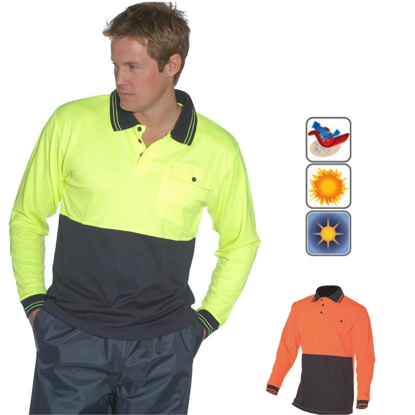 HUSKI Hi Vis Polo Shirt Long Sleeve Safety High Visibility Workwear Driver PPE-0