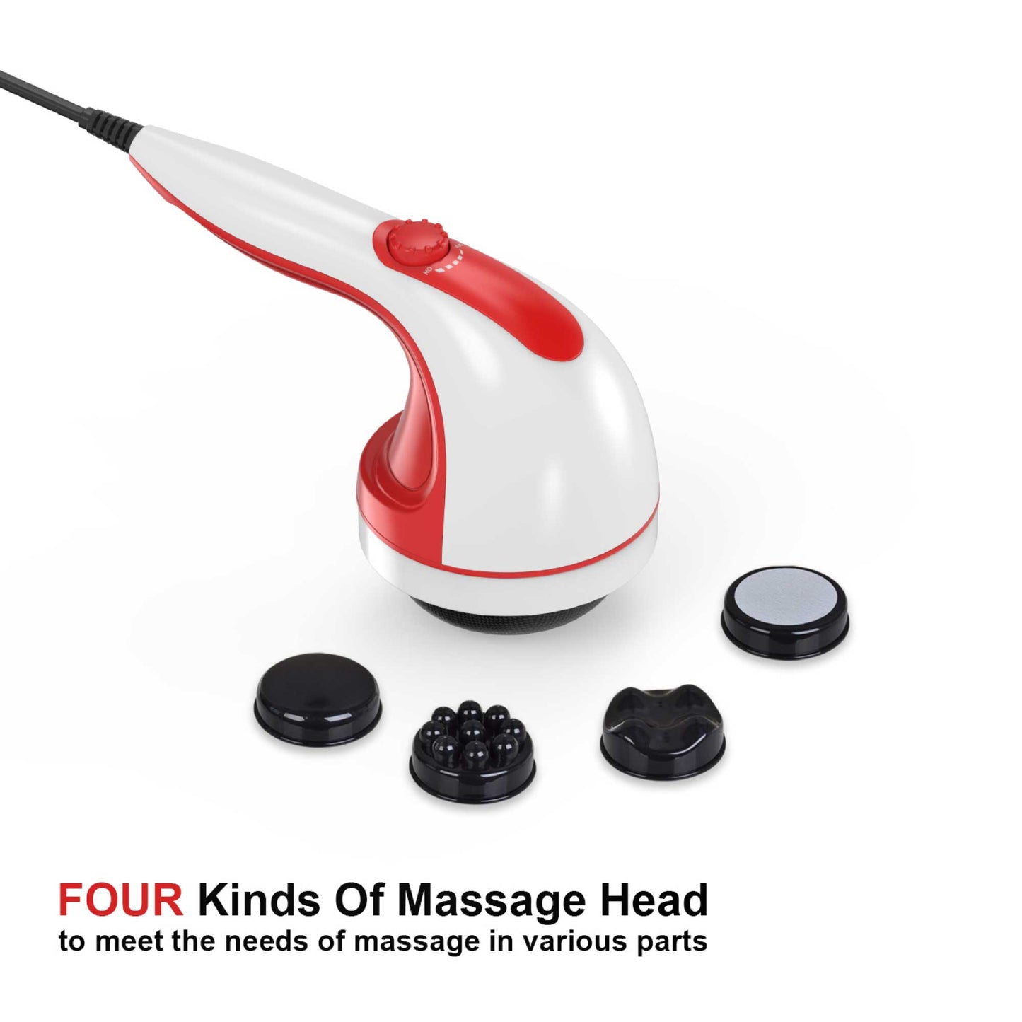 Handheld Vibration Massager Red - 4 Interchangeable Heads Adjustable Speed-1