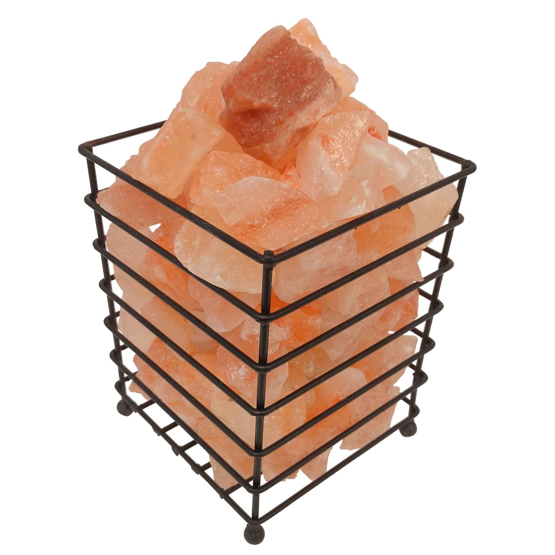 Himalayan Pink Salt Lamp - 12V 12W Iron Basket Rectangle Shape Carved  Rock-2