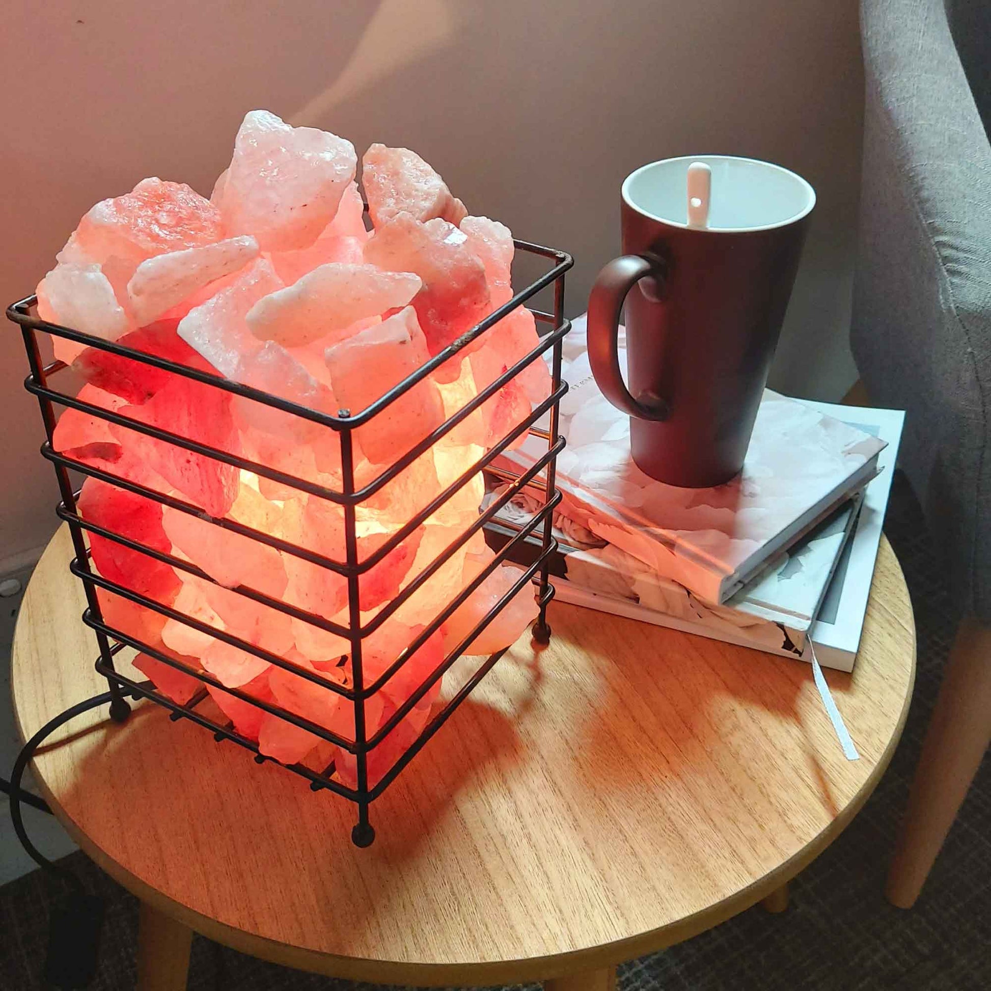 Himalayan Pink Salt Lamp - 12V 12W Iron Basket Rectangle Shape Carved  Rock-3