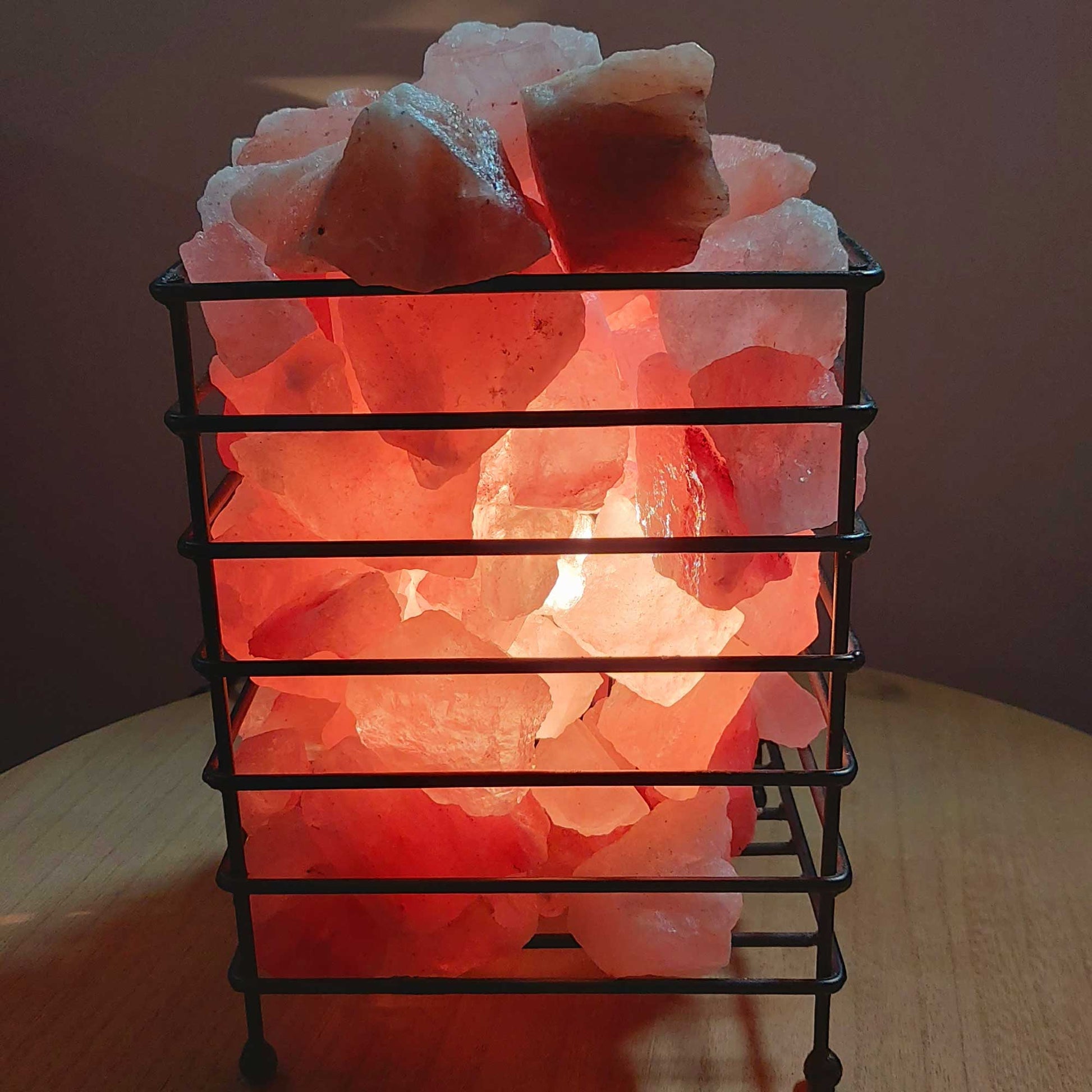 Himalayan Pink Salt Lamp - 12V 12W Iron Basket Rectangle Shape Carved  Rock-4