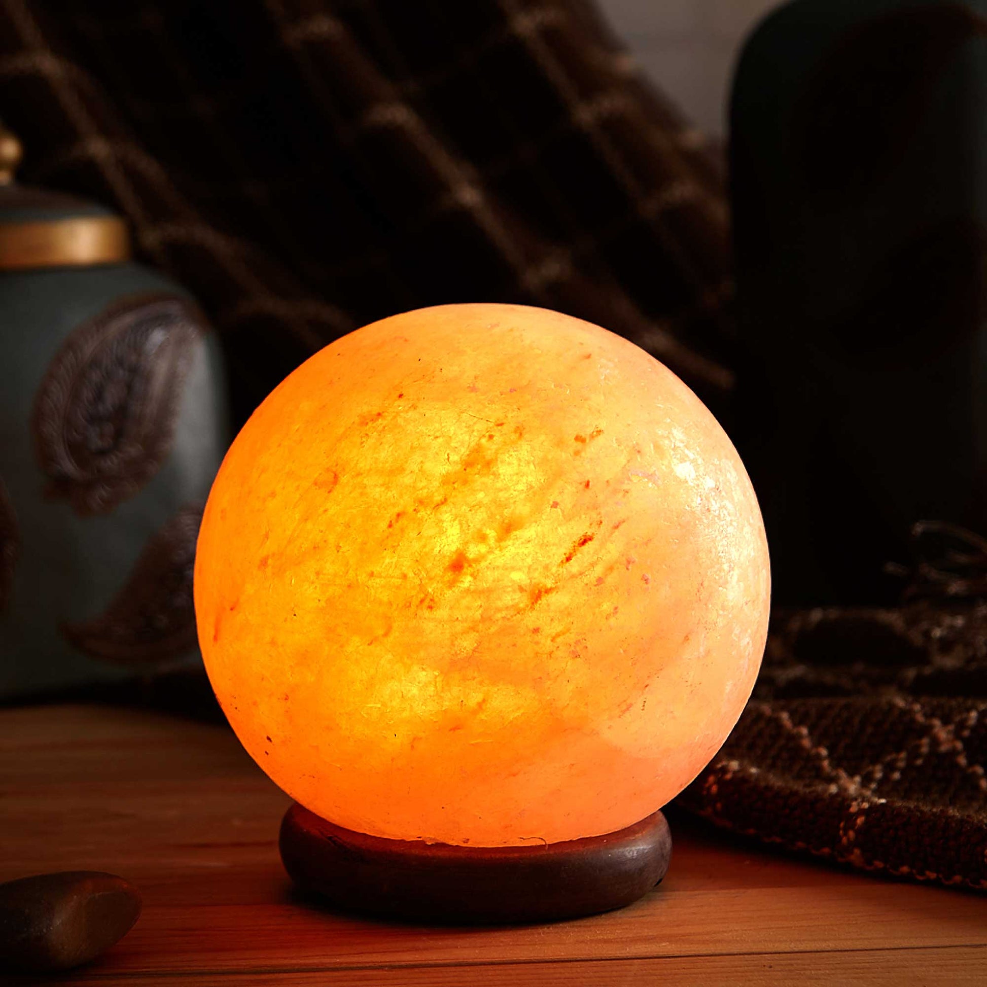 Himalayan Pink Salt Lamp - 5" Inches Ball Sphere Shape Carved Crystal Rock-2