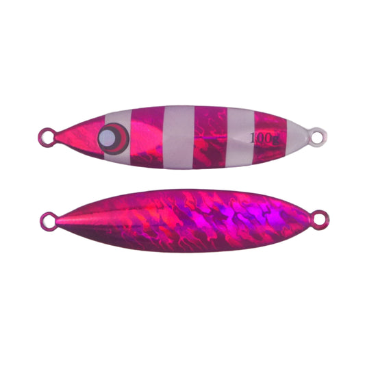 Finesse Slow Pitch Flutter Jig, 100gm, Hot Pink Stripe, 2 pack-0