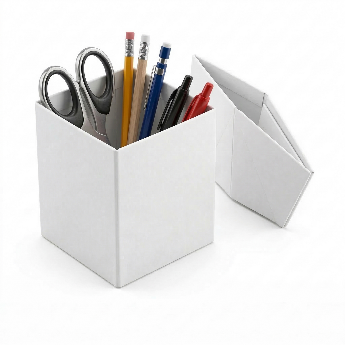 12x Foldable Pencil Cup for Home Office Desk Ruler Scissor Holder EAZI FOLD in White