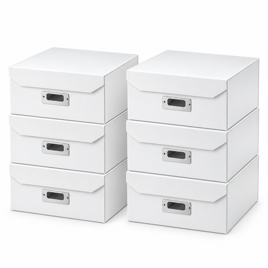 6x Italplast Eazi Fold A4 Paper Document Storage Box in White