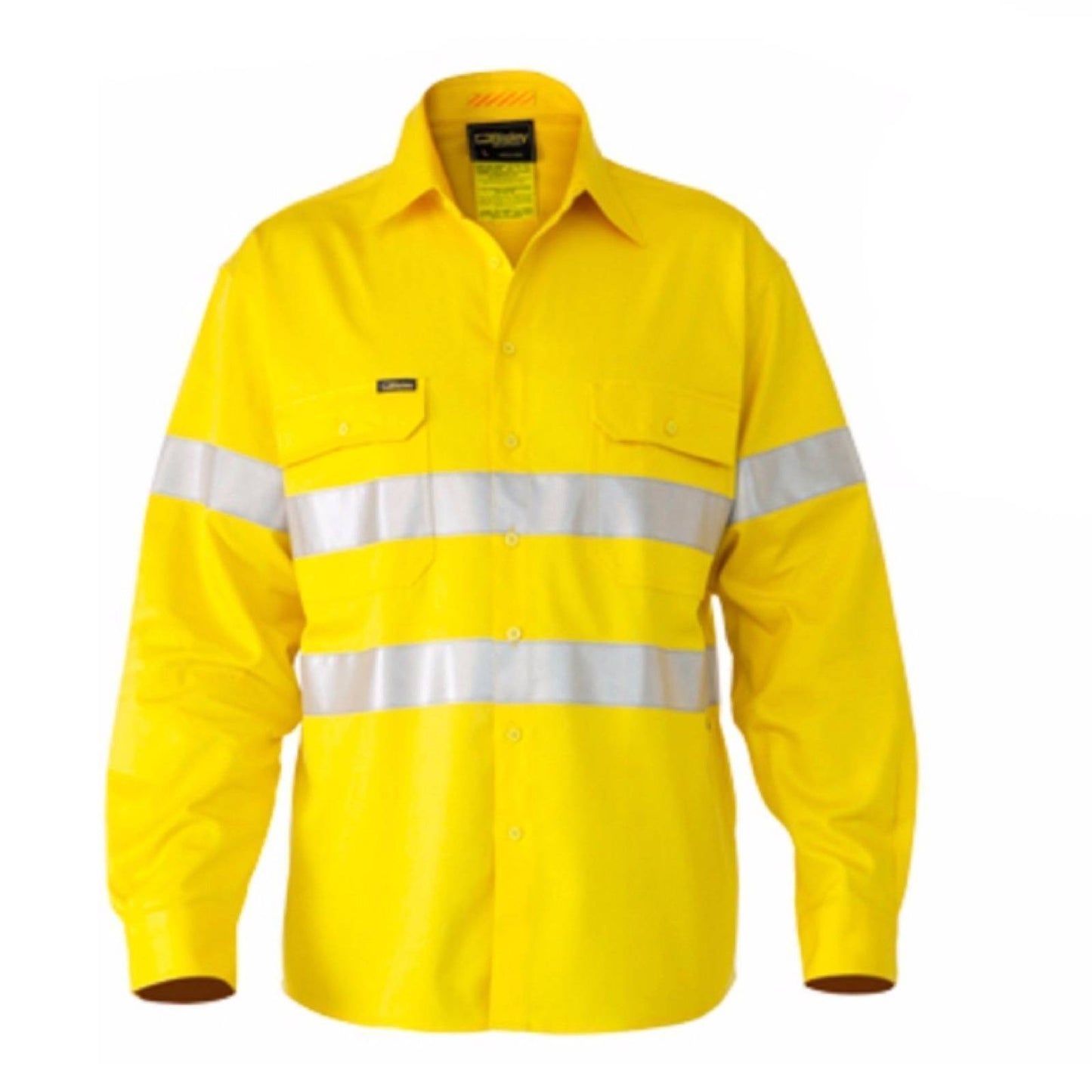 BISLEY 3M Taped Hi Vis Cool Vent Long Sleeve Industrial Shirt Workwear Cotton-8