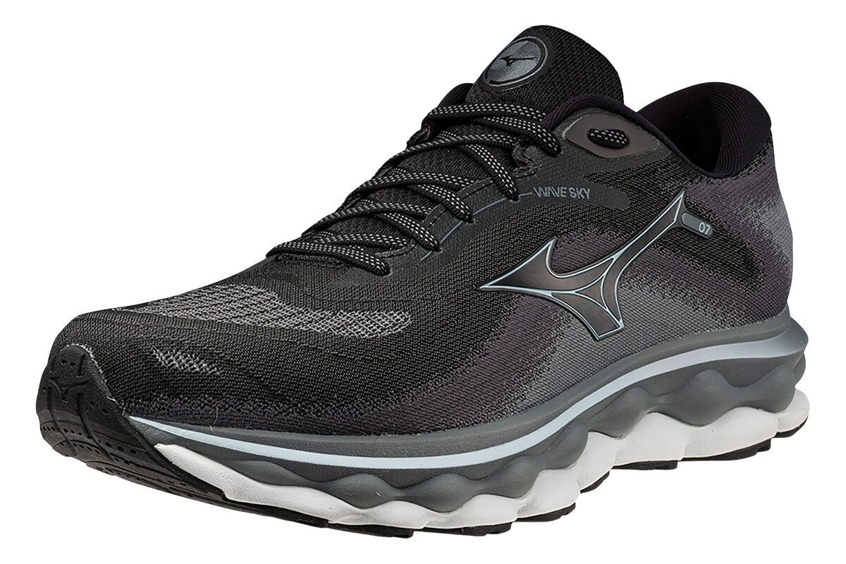 Mens Mizuno Wave Sky 7 2E Wide Black/Glacial Ridge/Stormy Weather, Size US 11.5