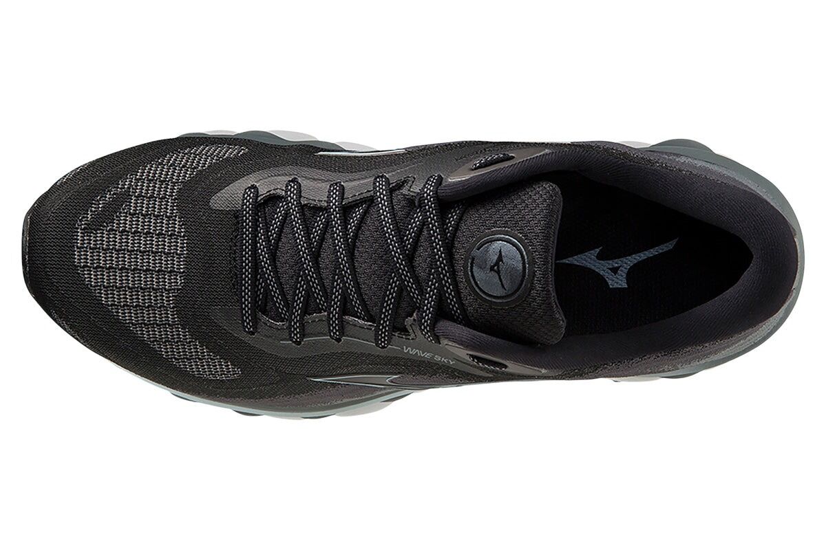 Mens Mizuno Wave Sky 7 2E Wide Black/Glacial Ridge/Stormy Weather, Size US 11.5