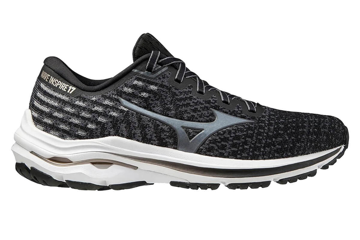 Mizuno Womens Wave Inspire 17 Waveknit Running Shoes - Black/Platinum Gold-12